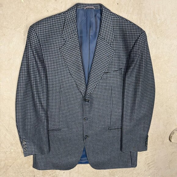 Konen Munchen Houndstooth Blazer Wool Cashmere Sport Coat Blue 42R - Picture 2 of 13